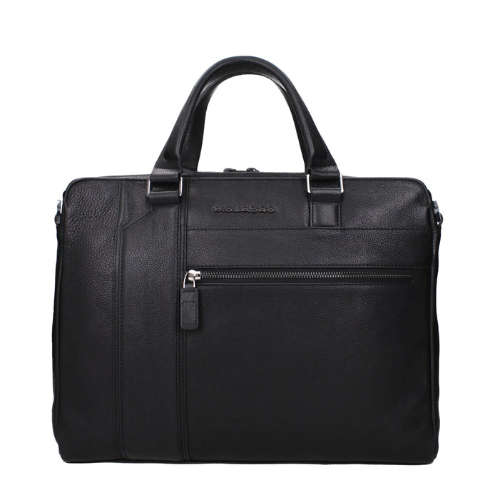 Piquadro Black Leather Business And Laptop Bag Piquadro