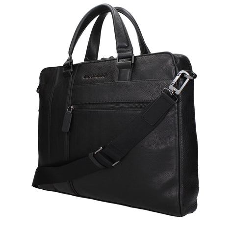 Piquadro Black Leather Business And Laptop Bag Piquadro