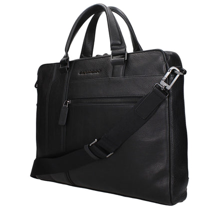 Piquadro Black Leather Business And Laptop Bag Piquadro