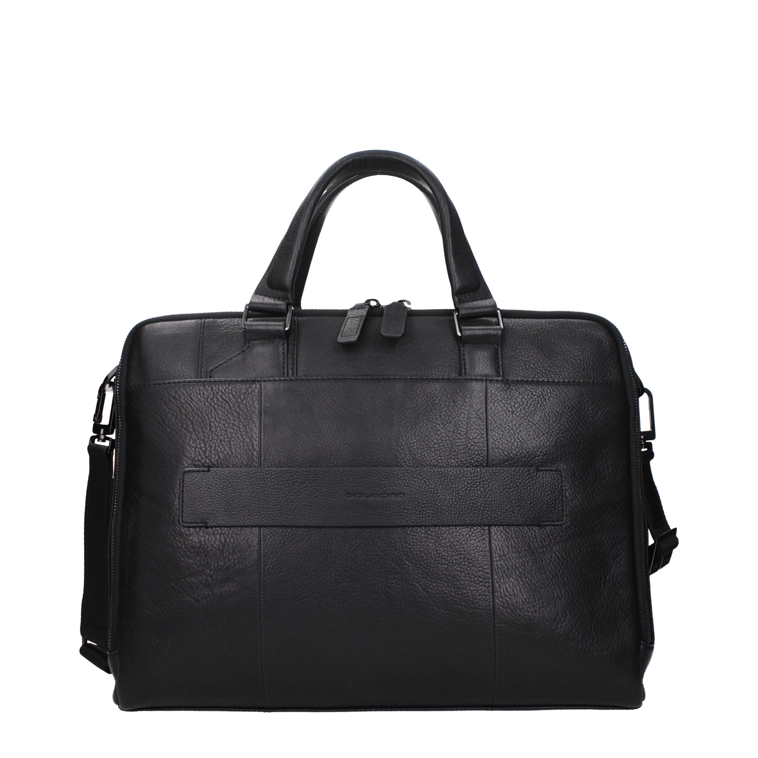 Piquadro Black Leather Business And Laptop Bag Piquadro
