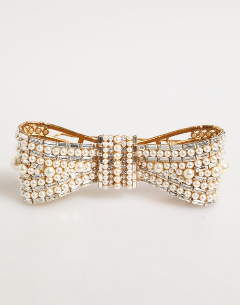 Dolce & Gabbana Gold Brass Glas Crystal Faux Pearl Embellished Brooch Dolce & Gabbana