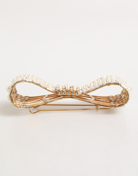 Dolce & Gabbana Gold Brass Glas Crystal Faux Pearl Embellished Brooch Dolce & Gabbana
