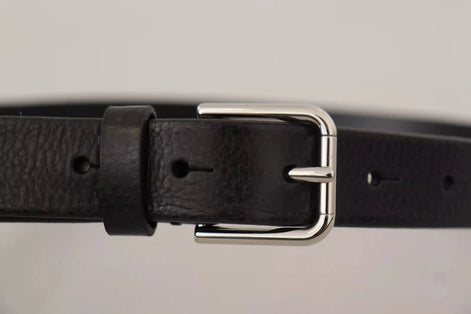 Dolce & Gabbana Calf Leather Silver Tone Black Metal Buckle Belt Dolce & Gabbana