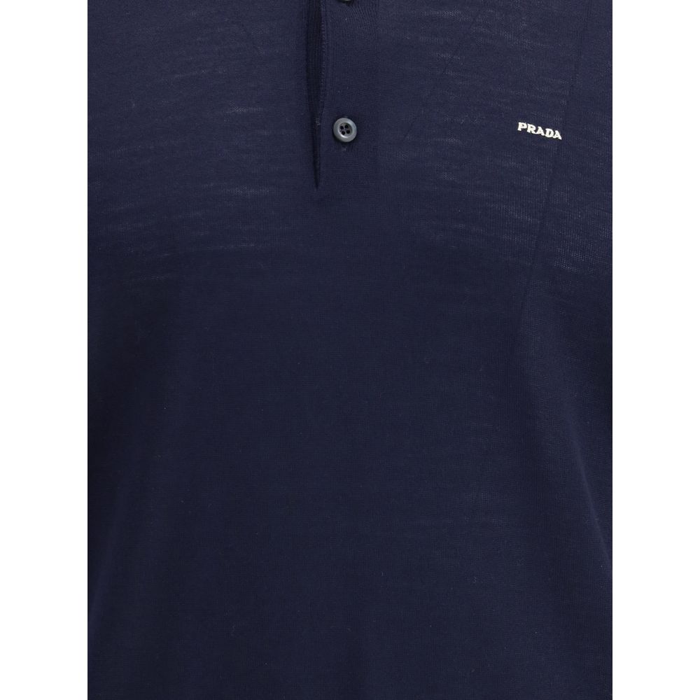 Prada Blue Fleece Wool Polo Shirt Prada