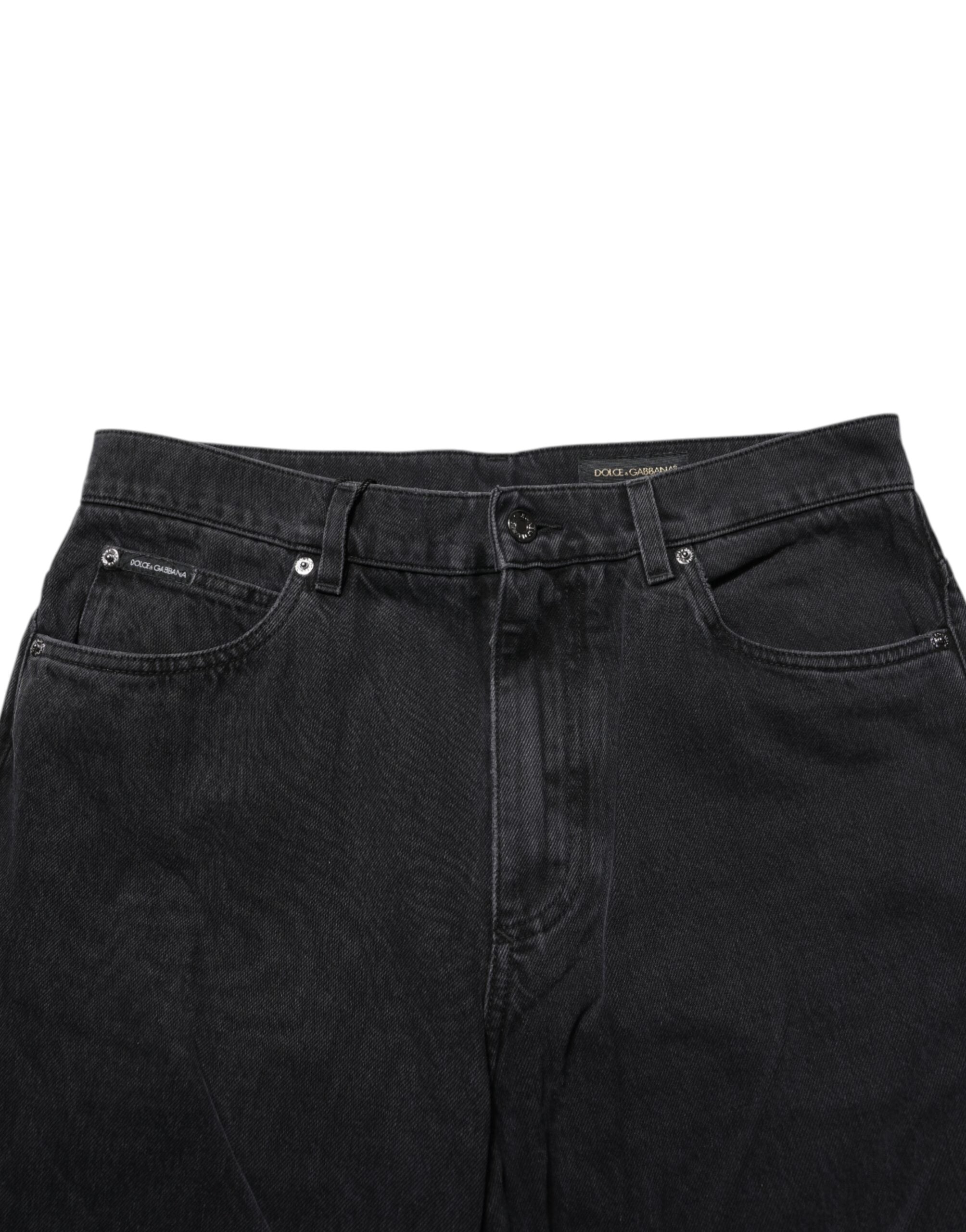 Dolce & Gabbana Black Cotton Logo Men Mid Waist Denim Jeans Dolce & Gabbana