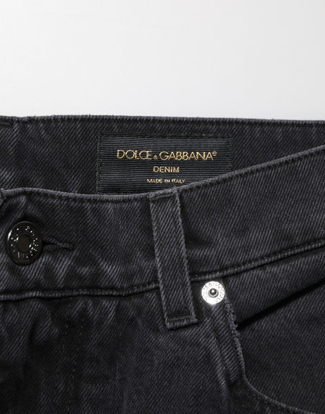 Dolce & Gabbana Black Cotton Logo Men Mid Waist Denim Jeans Dolce & Gabbana