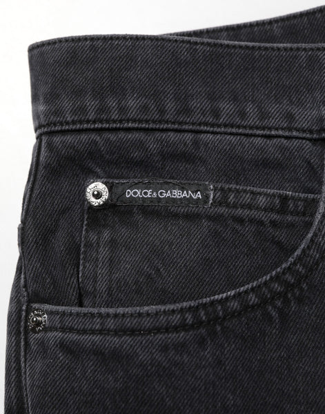 Dolce & Gabbana Black Cotton Logo Men Mid Waist Denim Jeans Dolce & Gabbana