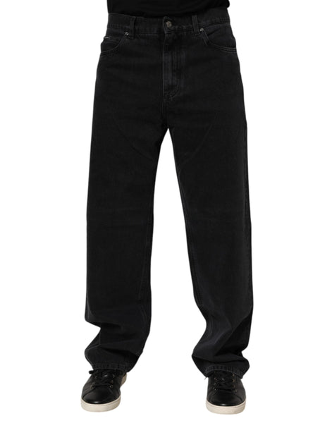 Dolce & Gabbana Black Cotton Logo Men Mid Waist Denim Jeans Dolce & Gabbana