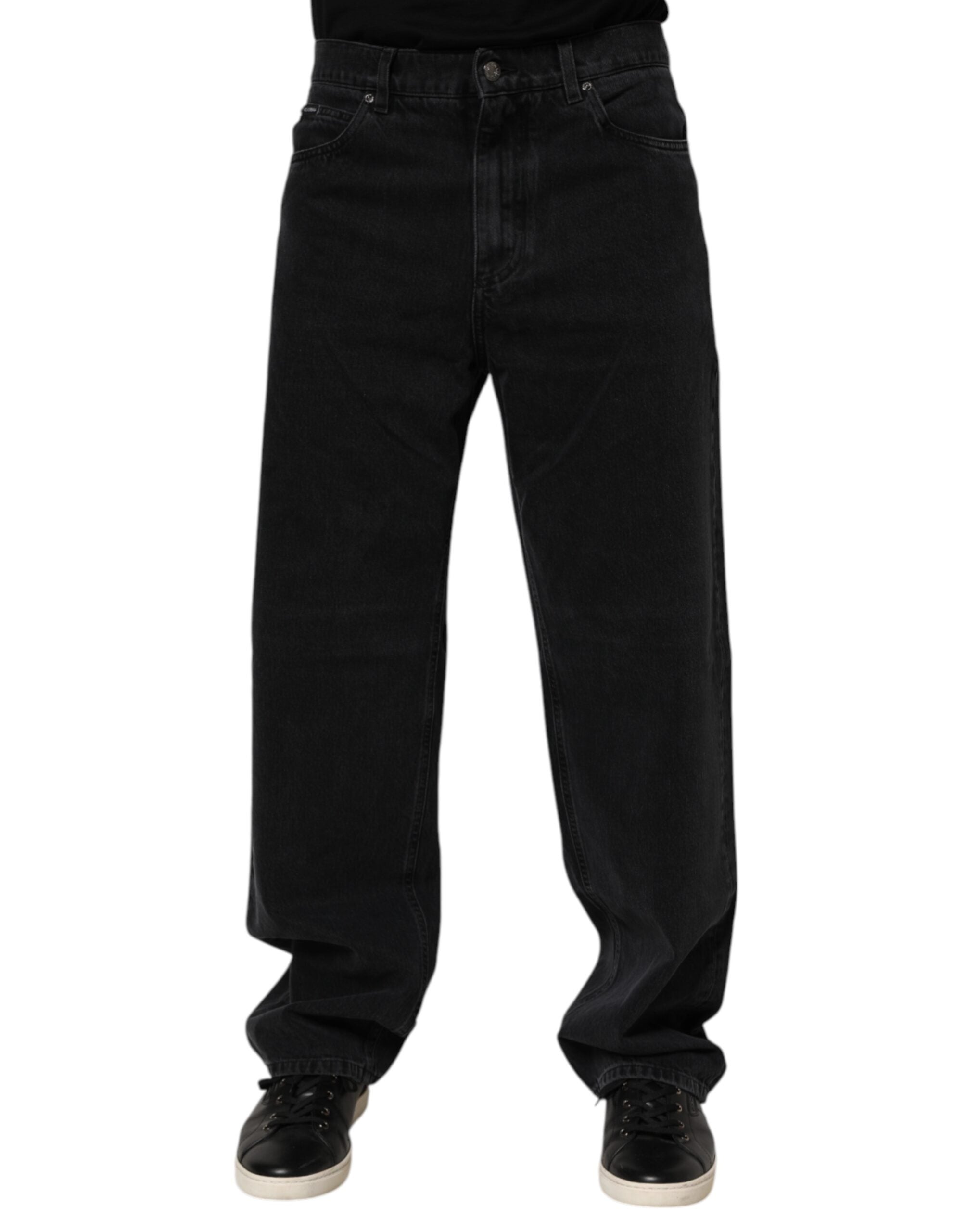 Dolce & Gabbana Black Cotton Logo Men Mid Waist Denim Jeans Dolce & Gabbana