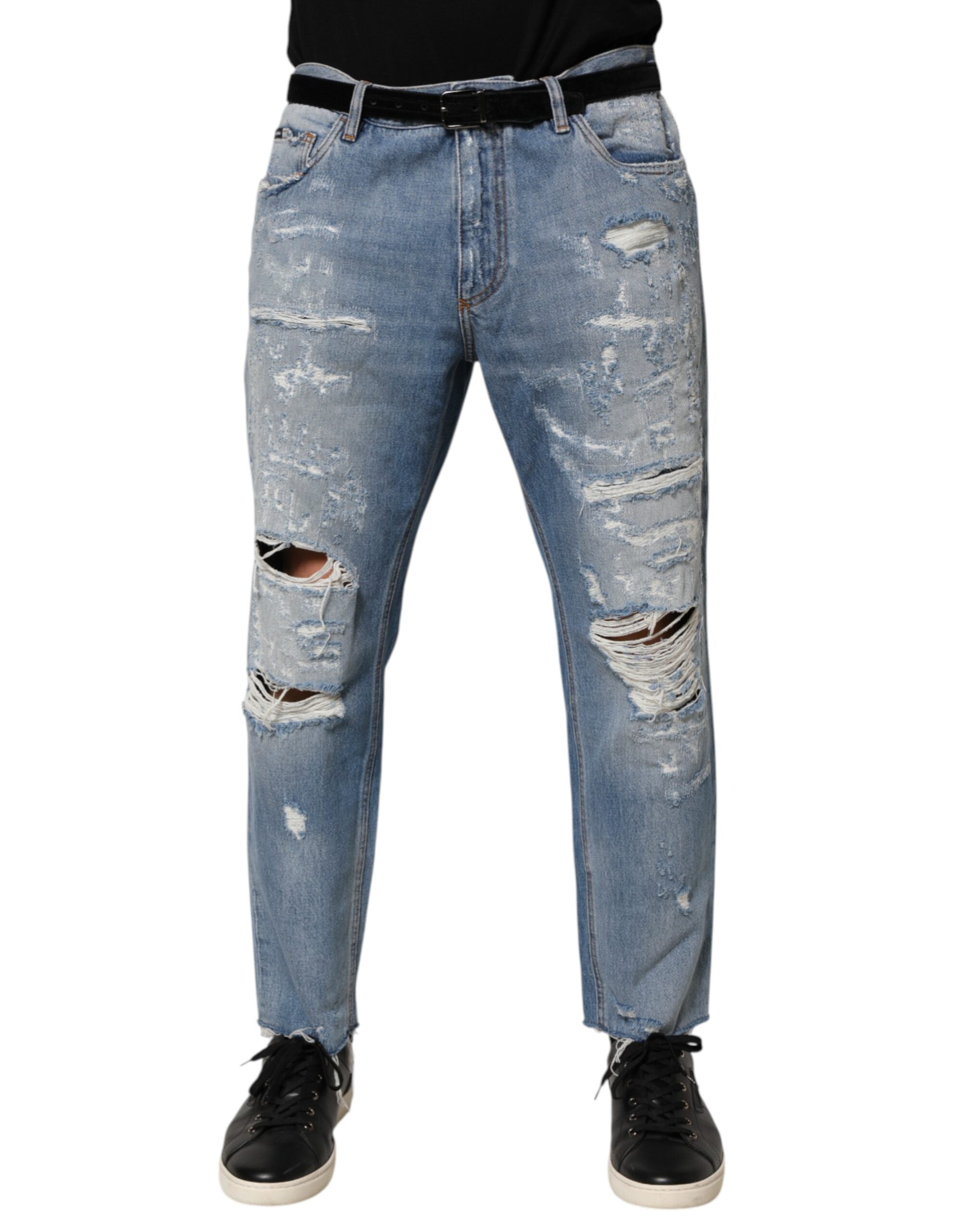 Dolce & Gabbana Blue Distressed Ripped Denim Trouser Jeans Dolce & Gabbana