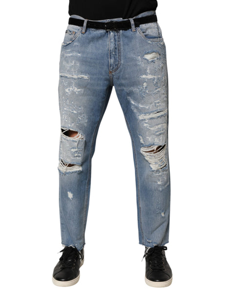 Dolce & Gabbana Blue Distressed Ripped Denim Trouser Jeans Dolce & Gabbana