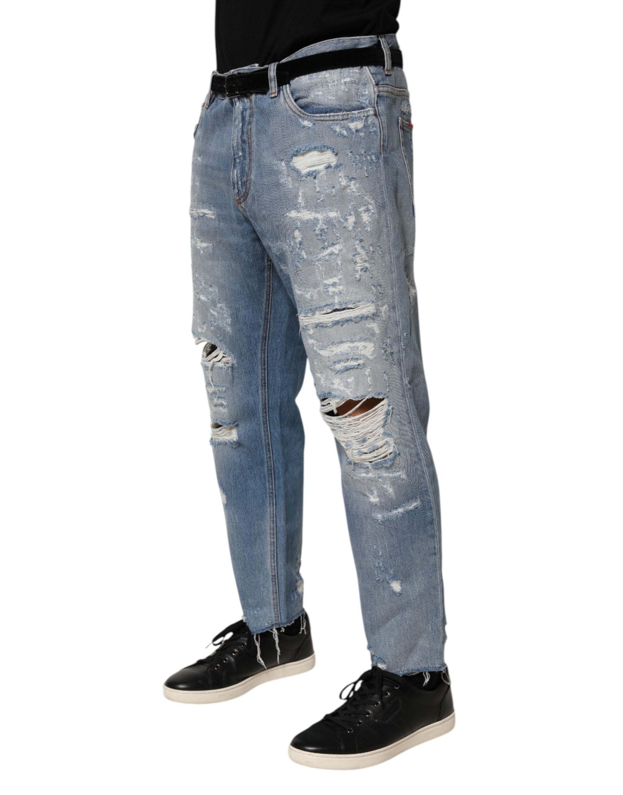 Dolce & Gabbana Blue Distressed Ripped Denim Trouser Jeans Dolce & Gabbana