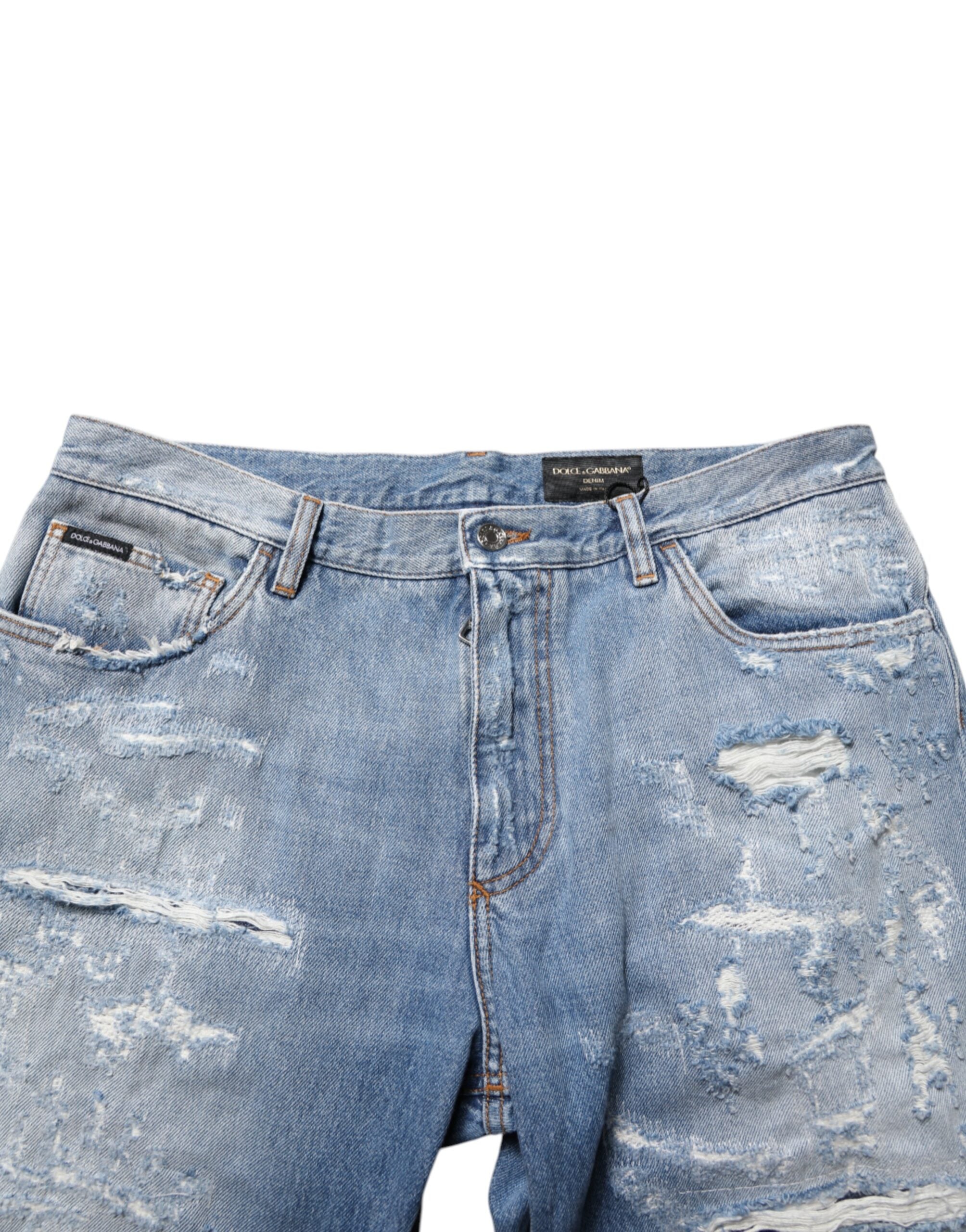 Dolce & Gabbana Blue Distressed Ripped Denim Trouser Jeans Dolce & Gabbana