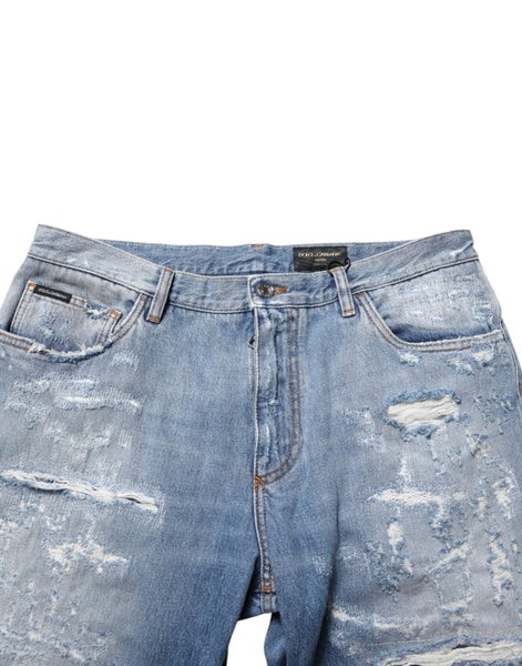Dolce & Gabbana Blue Distressed Ripped Denim Trouser Jeans Dolce & Gabbana