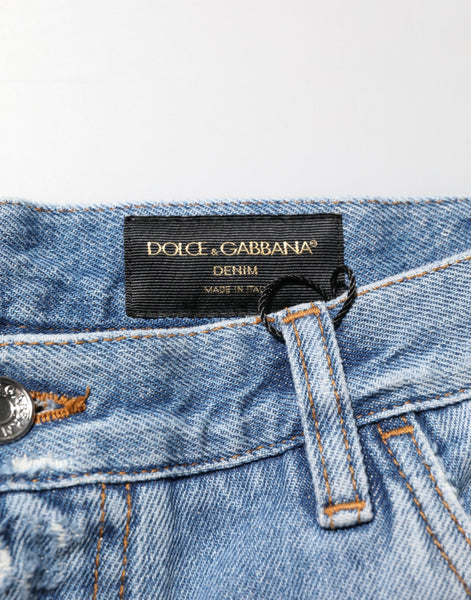 Dolce & Gabbana Blue Distressed Ripped Denim Trouser Jeans Dolce & Gabbana