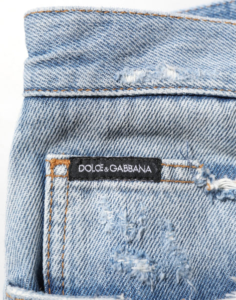 Dolce & Gabbana Blue Distressed Ripped Denim Trouser Jeans Dolce & Gabbana