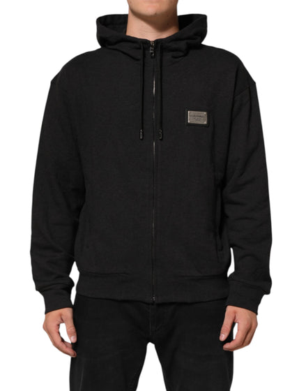 Dolce & Gabbana Black Logo FullZip Hooded Sweatshirt Sweater Dolce & Gabbana