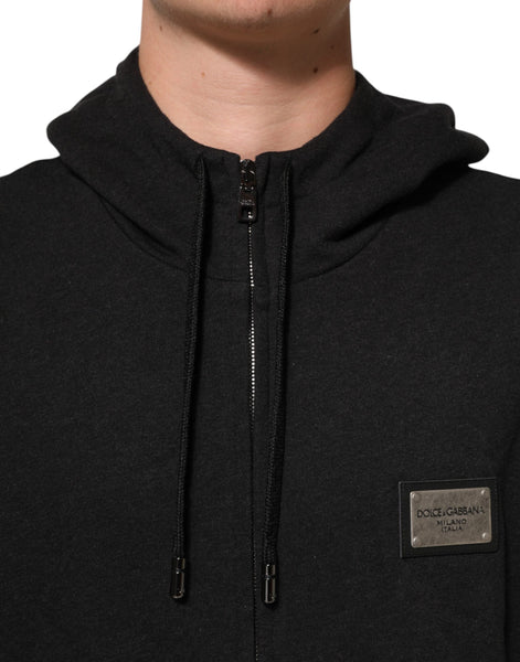 Dolce & Gabbana Black Logo FullZip Hooded Sweatshirt Sweater Dolce & Gabbana