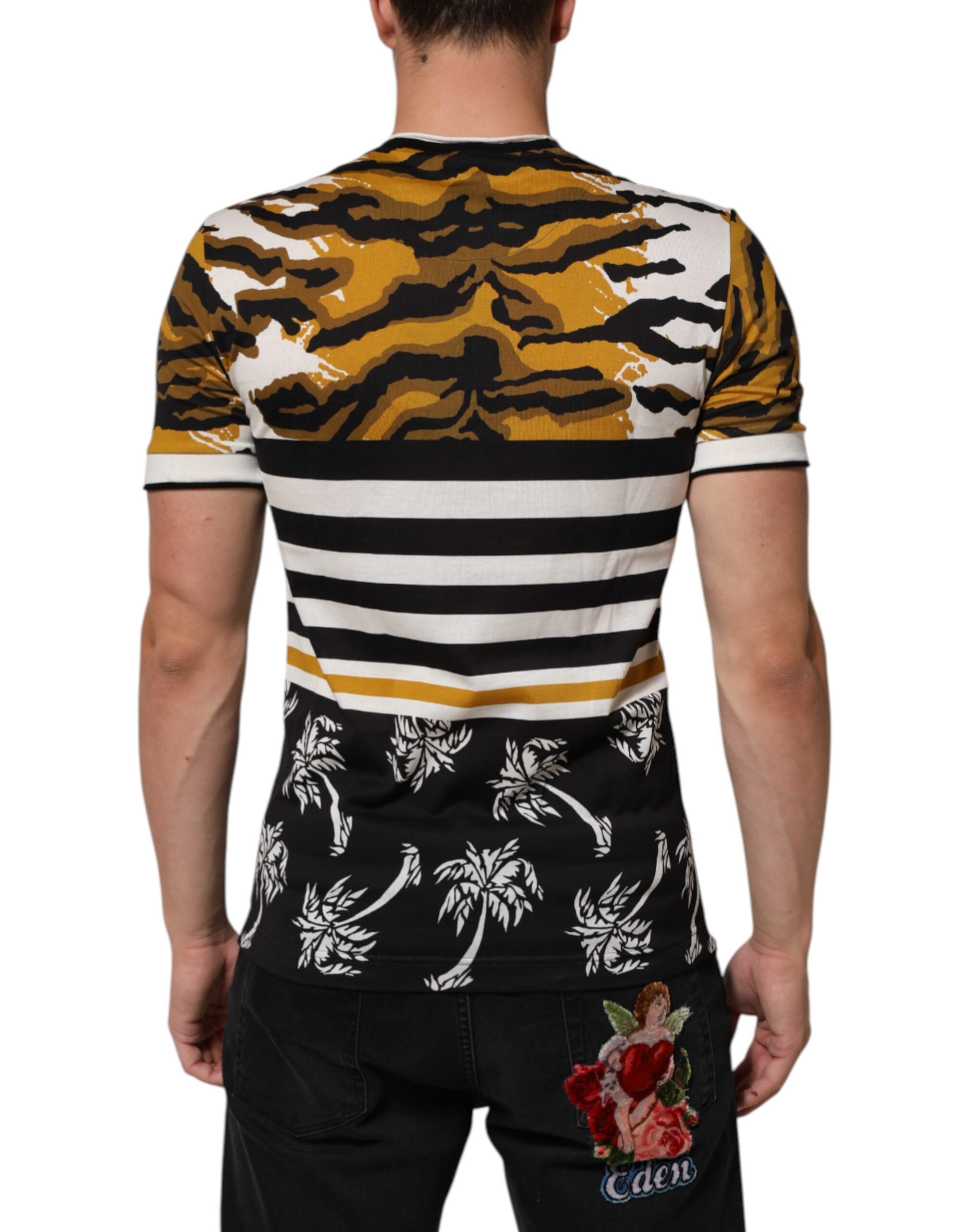 Dolce & Gabbana Multicolor Leopard Palm Leaf Men Crew Neck T-shirt Dolce & Gabbana