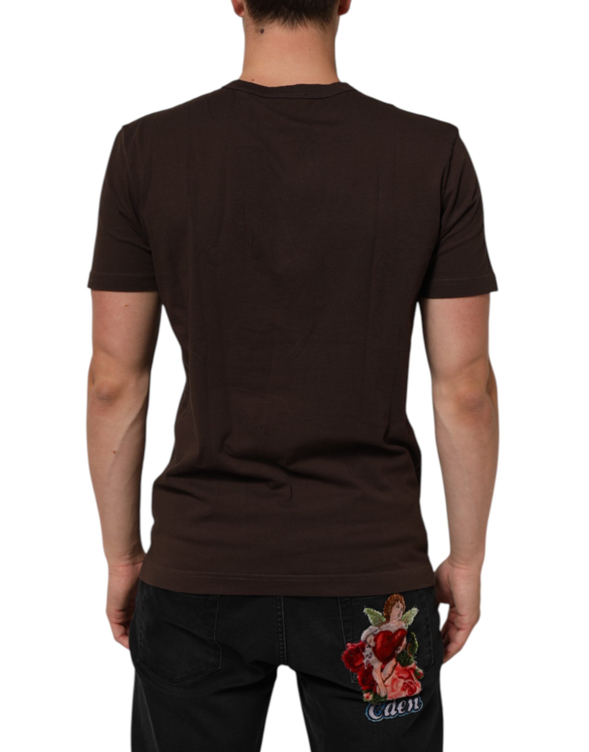 Dolce & Gabbana Brown Coin Laurel Print Men Crew Neck T-shirt Dolce & Gabbana