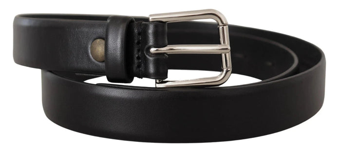 Dolce & Gabbana Black Calf Leather Silver Tone Logo Buckle Belt Dolce & Gabbana