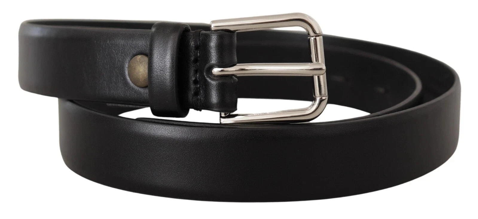 Dolce & Gabbana Black Calf Leather Silver Tone Logo Buckle Belt Dolce & Gabbana