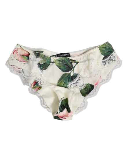 Dolce & Gabbana White Silk Satin Floral Lace Trim Slip Underwear Dolce & Gabbana