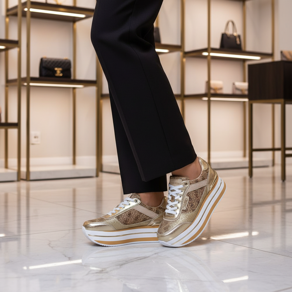 Guess Beige Polyester Platform Sneakers Guess