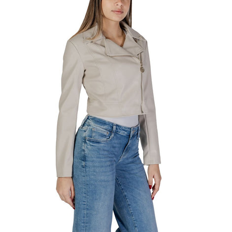 Guess Beige Polyethylene Biker Jacket Guess