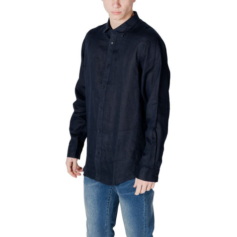 Armani Exchange Blue Linen Dress Shirt Armani Exchange