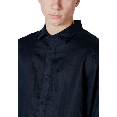 Armani Exchange Blue Linen Dress Shirt Armani Exchange