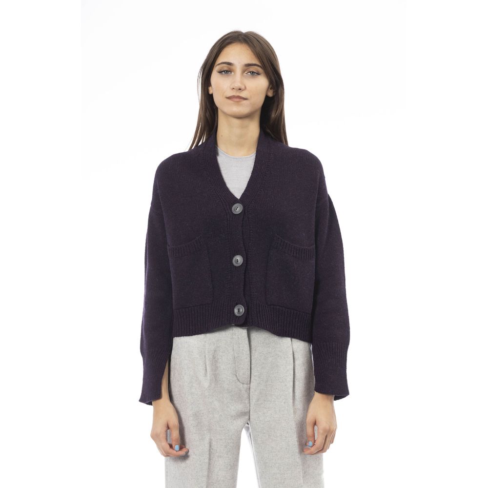 Alpha Studio Purple Merino Wool Women Cardigan Alpha Studio