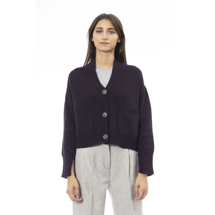 Alpha Studio Purple Merino Wool Women Cardigan Alpha Studio