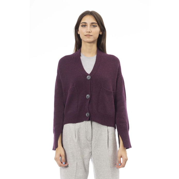 Alpha Studio Burgundy Merino Wool Women Cardigan Alpha Studio