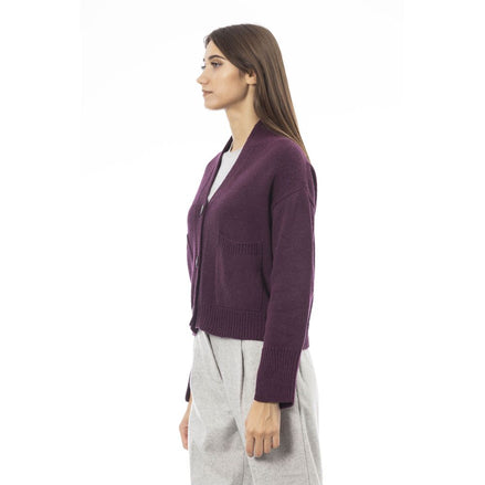 Alpha Studio Burgundy Merino Wool Women Cardigan Alpha Studio