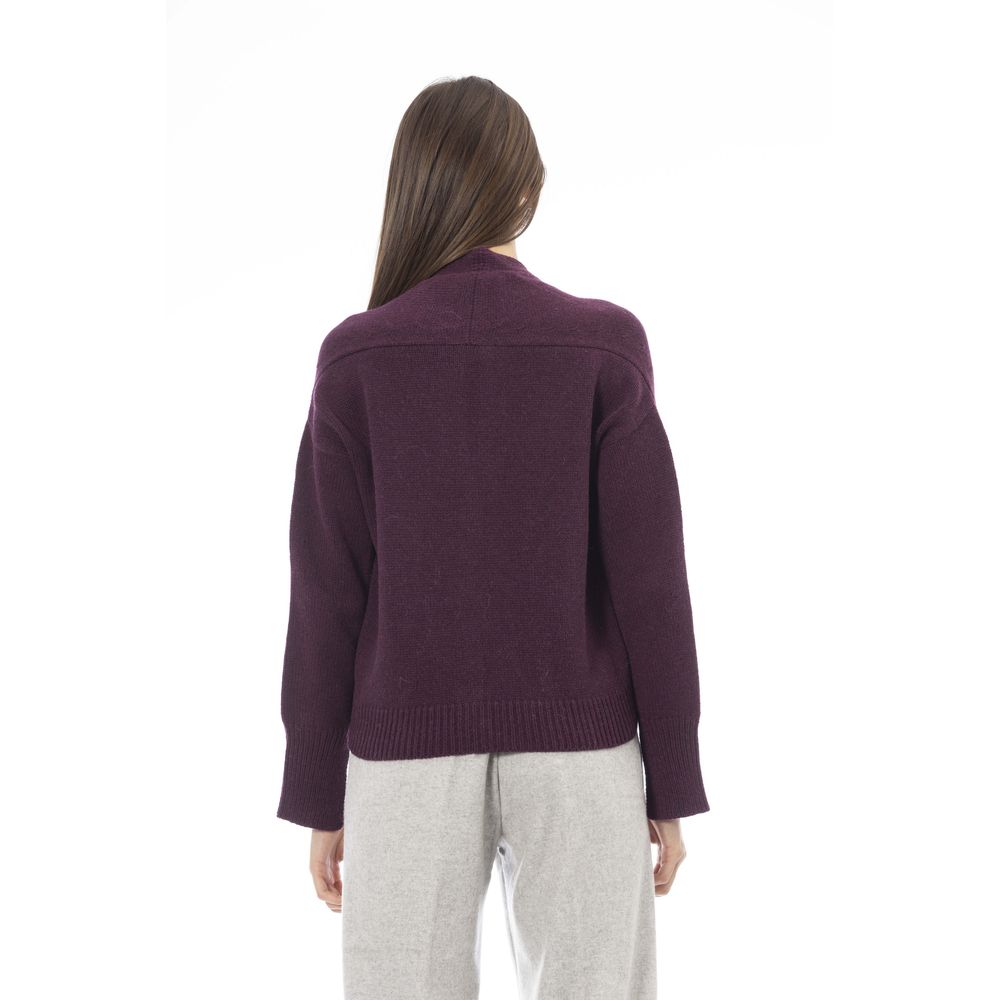 Alpha Studio Burgundy Merino Wool Women Cardigan Alpha Studio