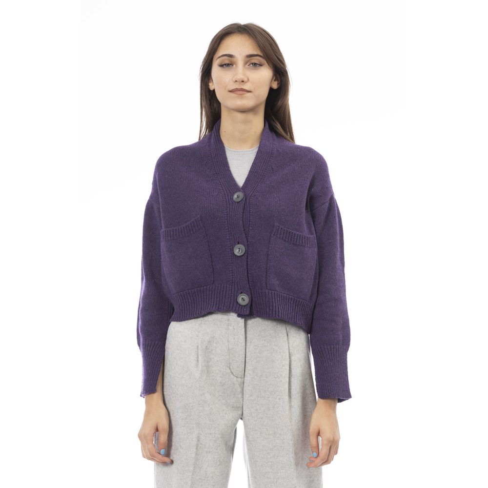 Alpha Studio Purple Merino Wool Women Cardigan Alpha Studio