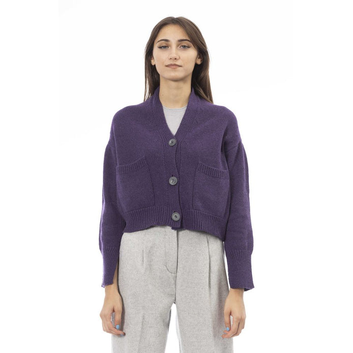 Alpha Studio Purple Merino Wool Women Cardigan Alpha Studio