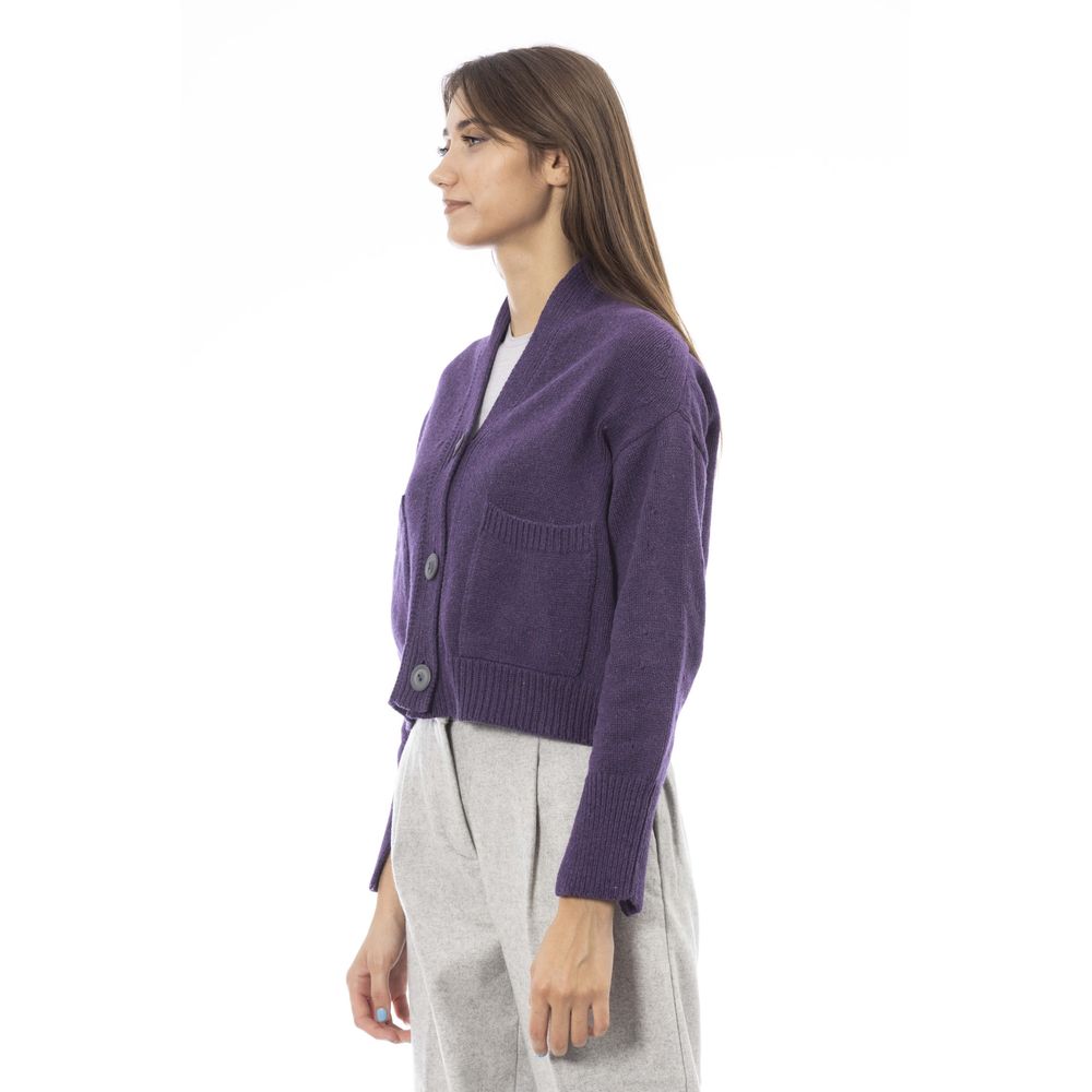 Alpha Studio Purple Merino Wool Women Cardigan Alpha Studio