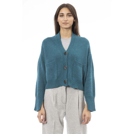 Alpha Studio Teal Merino Wool Women Cardigan Alpha Studio