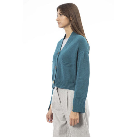 Alpha Studio Teal Merino Wool Women Cardigan Alpha Studio