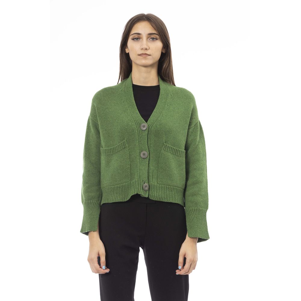 Alpha Studio Green Merino Wool Women Cardigan Alpha Studio
