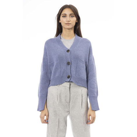 Alpha Studio Light Blue Merino Wool Women Cardigan Alpha Studio