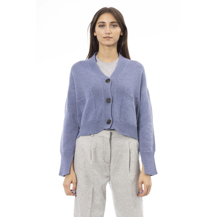 Alpha Studio Light Blue Merino Wool Women Cardigan Alpha Studio