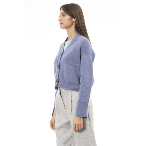 Alpha Studio Light Blue Merino Wool Women Cardigan Alpha Studio