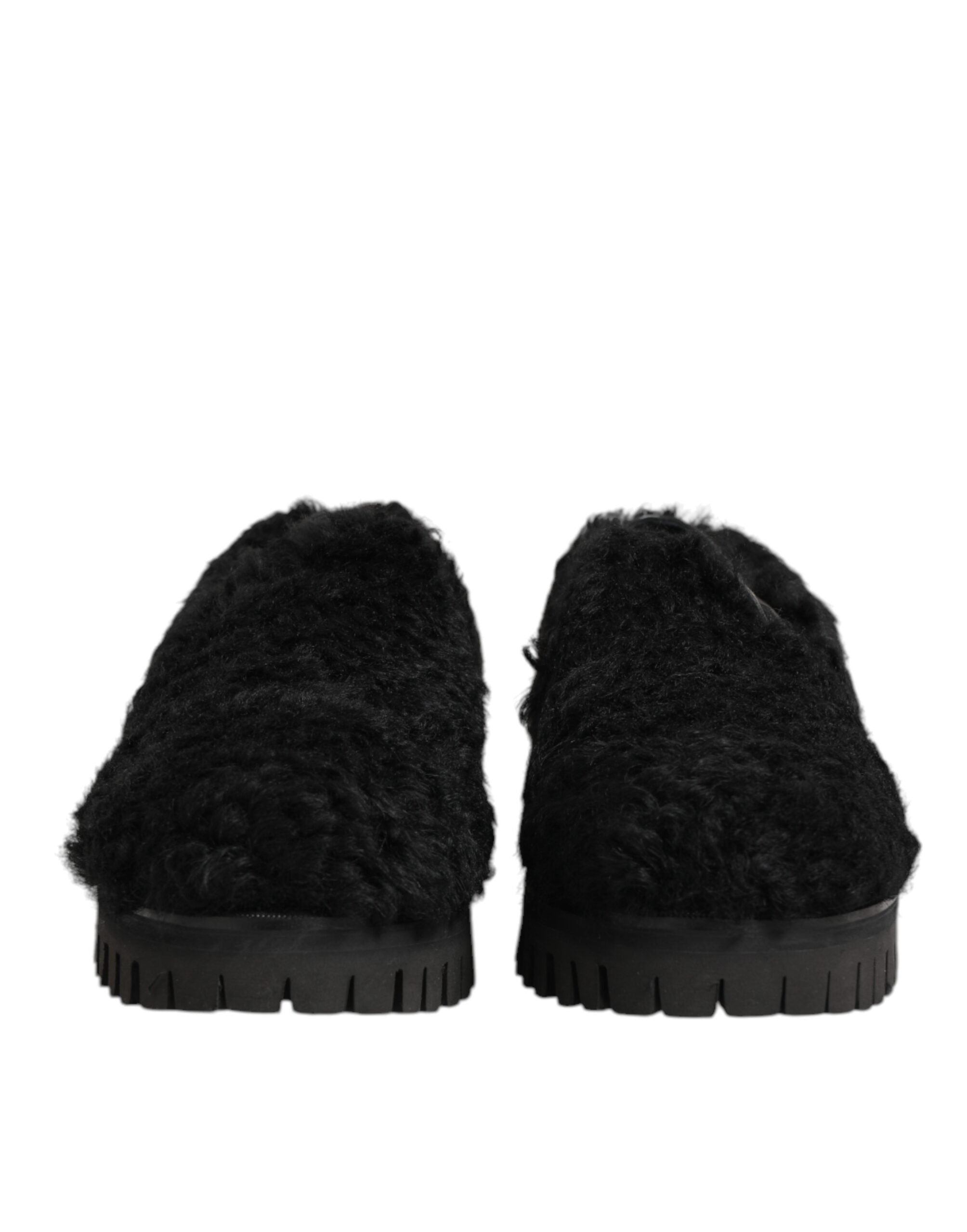 Dolce & Gabbana Dress Black Fur Leather Slippers Men Shoes Dolce & Gabbana