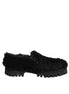 Dolce & Gabbana Dress Black Fur Leather Slippers Men Shoes Dolce & Gabbana