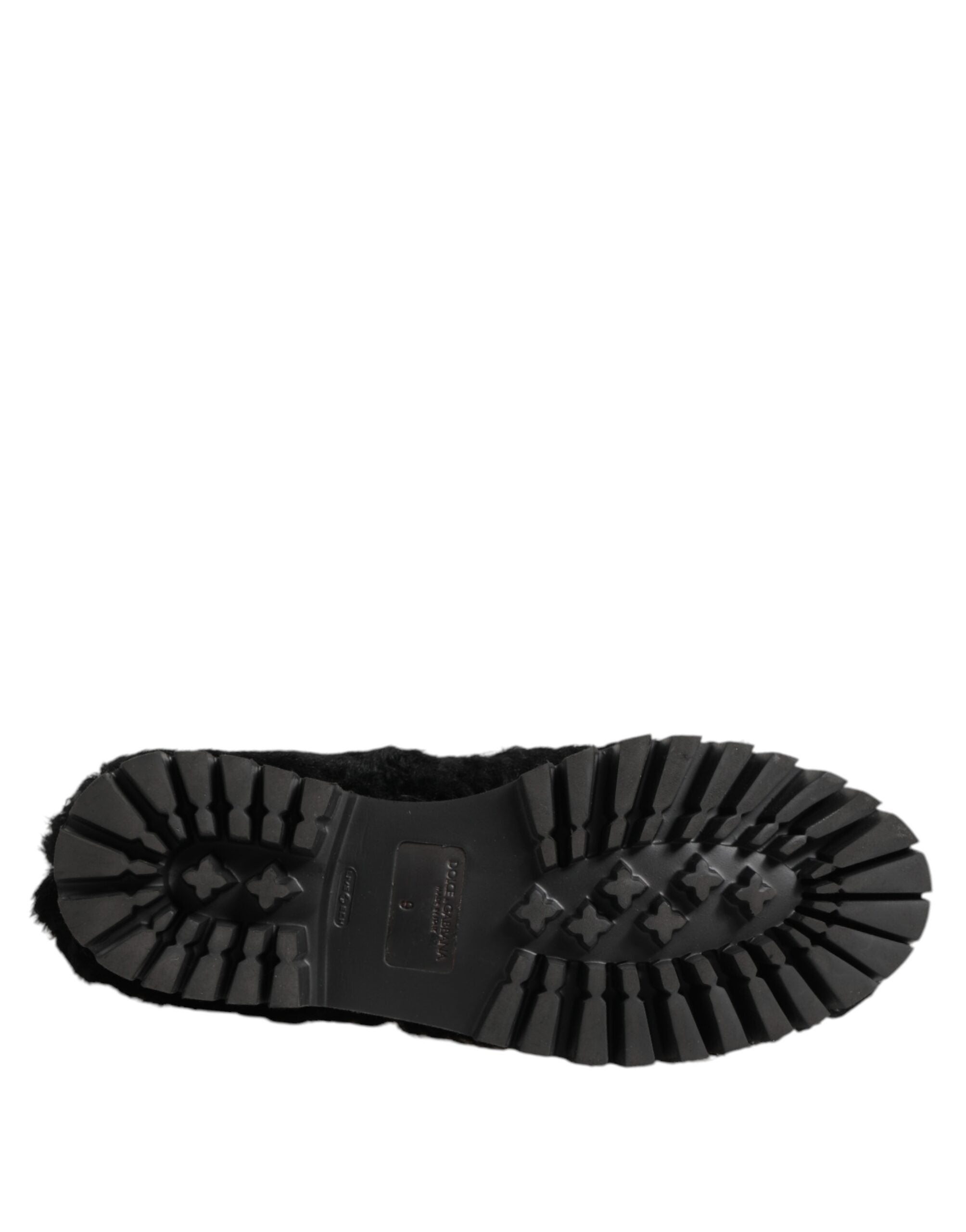 Dolce & Gabbana Dress Black Fur Leather Slippers Men Shoes Dolce & Gabbana