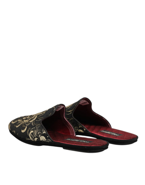 Dolce & Gabbana Black Floral Jacquard Slides Slippers Shoes Dolce & Gabbana