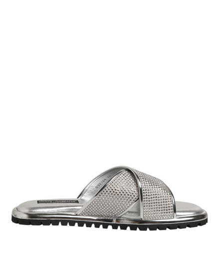 Dolce & Gabbana Silver Strass Slides Flats Slippers Shoes Dolce & Gabbana